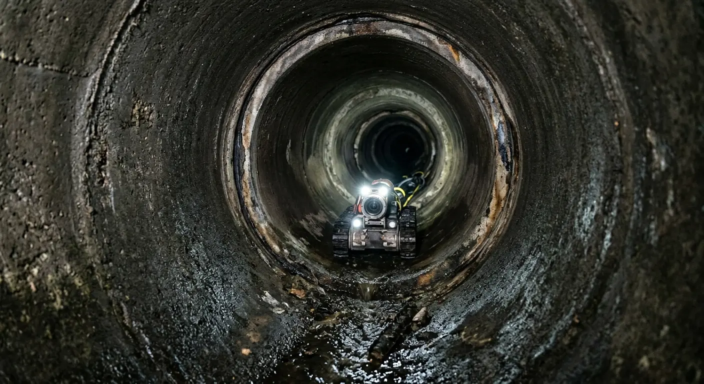 Robotic sewer camera inspecting pipe interior for Sewer Line Cleaning in Stratham